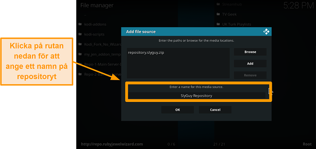 sk&auml;rmdump hur man installerar tredje part kodi addon steg 9 typ namn p&aring; repo