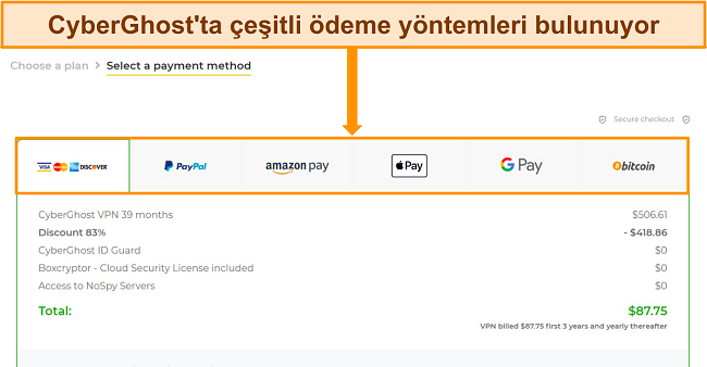 CyberGhost &Uuml;cretsiz Denemesini Alın Bir &ouml;deme y&ouml;ntemi se&ccedil;in