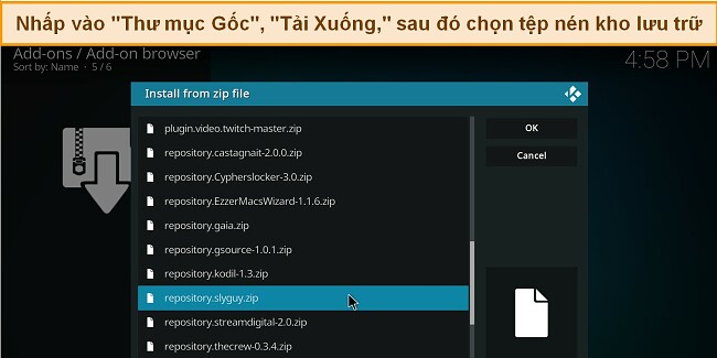 C&aacute;c Add-Ons Kodi Tốt Nhất Đang Hoạt Động-Chọn Tập Tin Zip