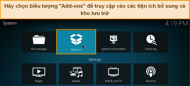 Những-Add-Ons Kodi Tốt Nhất được bấm v&agrave;o add-ons