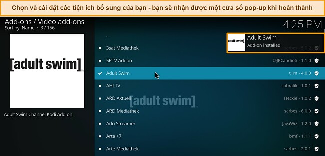 Add-Ons Kodi Tốt Nhất- th&ocirc;ng b&aacute;o c&agrave;i đặt add-on