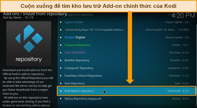 Những Add-Ons Kodi Tốt Nhất- Tr&ecirc;n kho lưu trữ ch&iacute;nh thức của Kodi