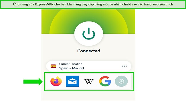 Đồ họa hiển thị t&ugrave;y chọn ph&iacute;m tắt của ExpressVPN tr&ecirc;n ứng dụng