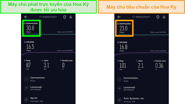Ảnh chụp m&agrave;n h&igrave;nh kiểm tra tốc độ Ookla iOS