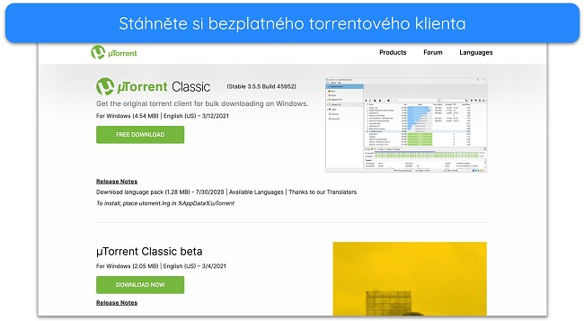 Screenshot str&aacute;nky ke stažen&iacute; uTorrent