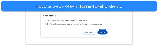 Sn&iacute;mek obrazovky s upozorněn&iacute;m na otevřen&iacute; klienta uTorrent