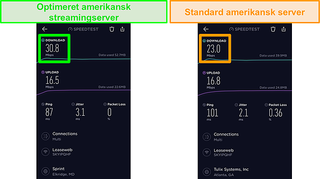 Sk&aelig;rmbillede af Ookla iOS-hastighedstest