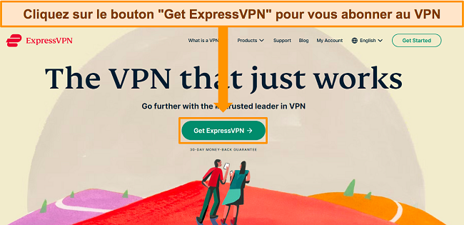 Capture d'écran de la page d'accueil d'ExpressVPN, mettant en évidence le bouton