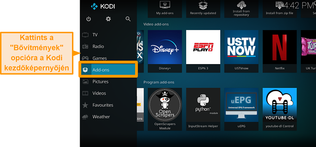 A hivatalos kodi addon telep&iacute;t&eacute;s&eacute;nek k&eacute;pernyők&eacute;pe k&eacute;t kattint&aacute;s
