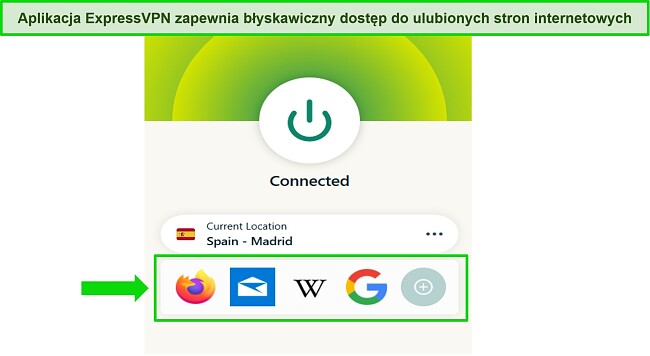 Grafika przedstawiająca opcję skr&oacute;tu ExpressVPN w aplikacji