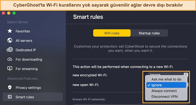 VPN bağlantısı kesiliyor nasıl d&uuml;zeltilir CyberGhost Akıllı kurallar sekmesi
