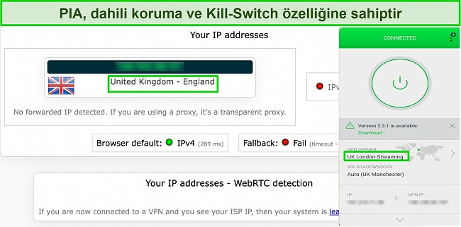 VPN bağlantısı kesiliyor nasıl d&uuml;zeltilir PIA dahili sızıntı koruma &ouml;zelliği &ccedil;alışıyor