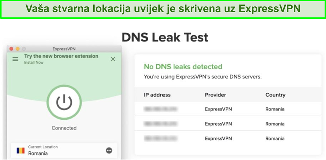 snimka zaslona uspje&scaron;nog testa curenja DNS-a pomoću ExpressVPN-a za Kodi