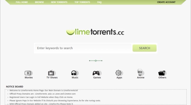 Hình ảnh trang chủ LimeTorrents