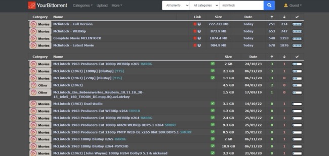 Hình ảnh kết quả tìm kiếm YourBittorrent cho bộ phim thuộc phạm vi công cộng năm 1963 của McLintock