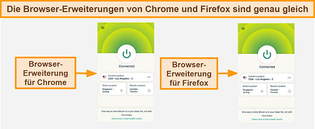 Screenshot der Browser-Erweiterung des ExpressVPN f&uuml;r Google Chrome und Mozilla Firefox