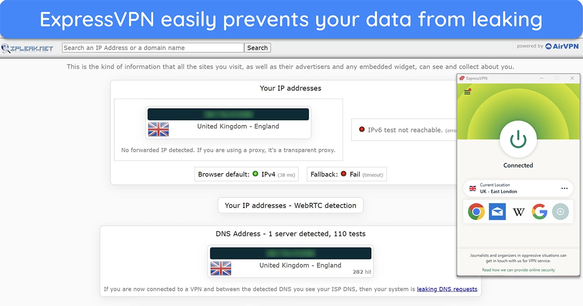 ExpressVPN won&rsquo;t leak your IP address or personal data