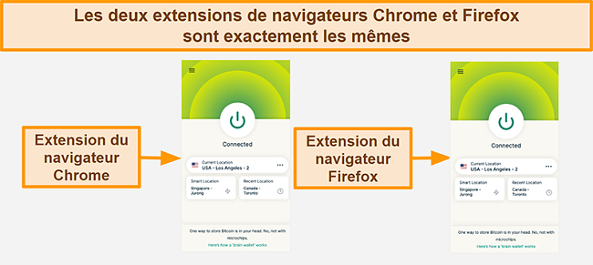 Capture d'&eacute;cran de l'extension de navigateur d'ExpressVPN pour Google Chrome et Mozilla Firefox
