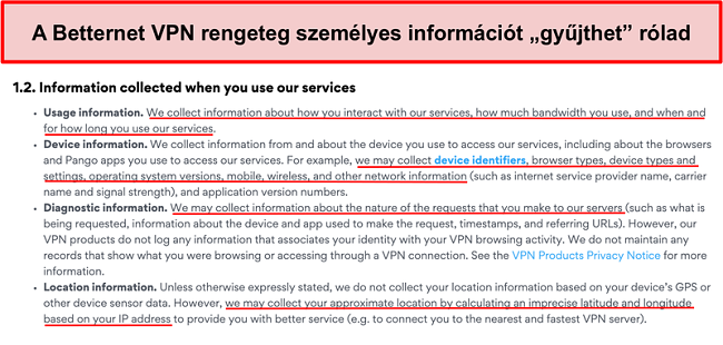 Pillanatk&eacute;p a Betternet VPN adatv&eacute;delmi ir&aacute;nyelvekről