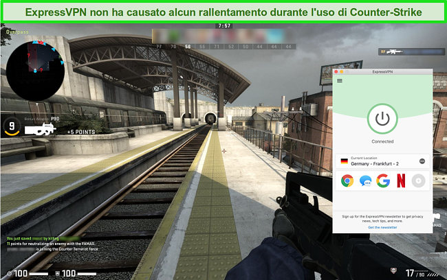 Schermata di Counter-Strike: gioco online offensivo globale mentre si &egrave; connessi a ExpressVPN
