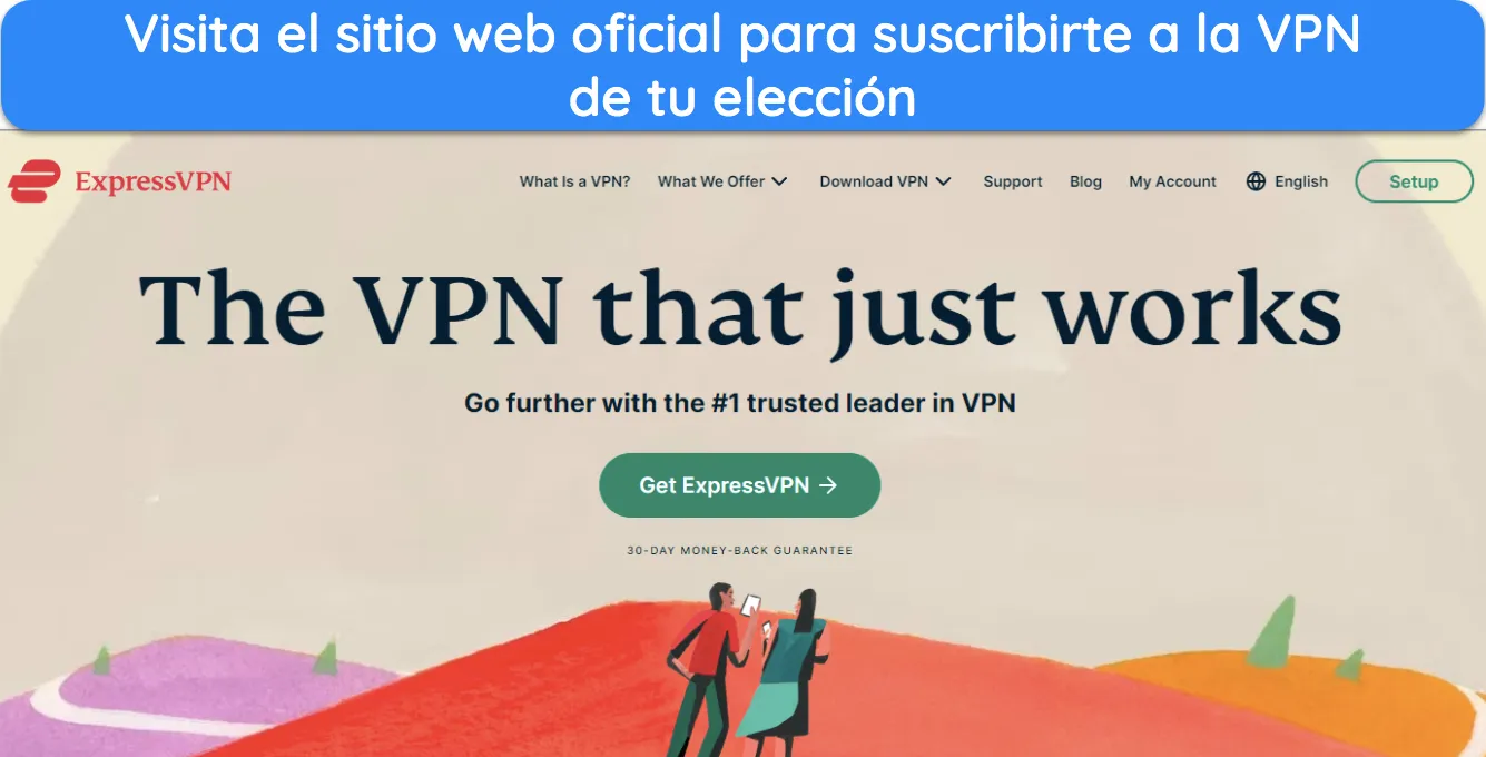 Captura de pantalla de la p&aacute;gina de inicio del sitio web de ExpressVPN.