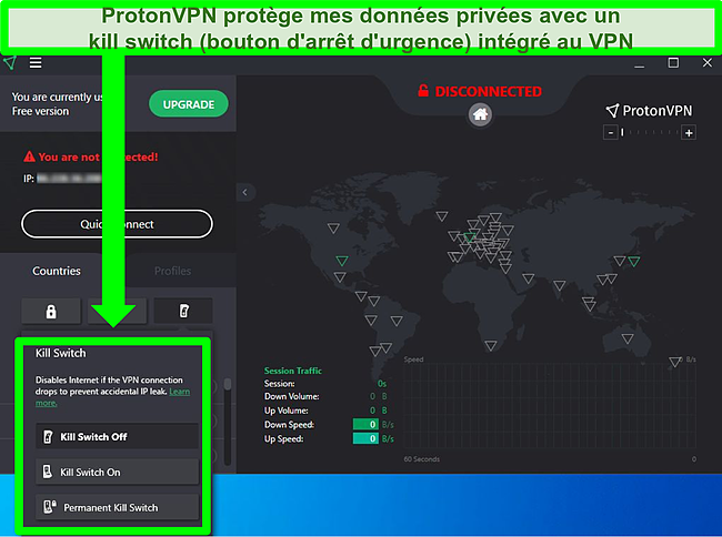 Capture d'&eacute;cran du kill switch Proton VPN.