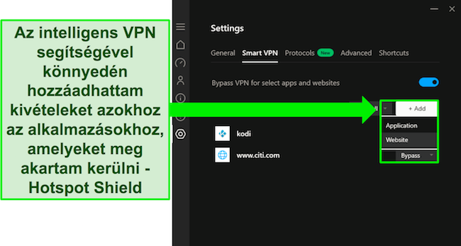 K&eacute;pernyők&eacute;p a Hotspot Shield Smart VPN funkci&oacute;j&aacute;r&oacute;l