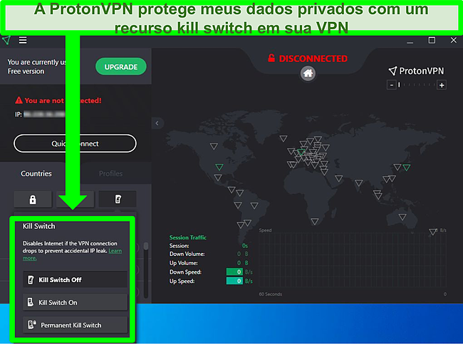 Captura de tela do switch de elimina&ccedil;&atilde;o Proton VPN.