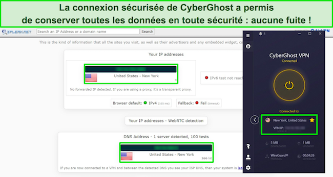 Capture d'&eacute;cran des r&eacute;sultats des tests de fuite sur CyberGhost