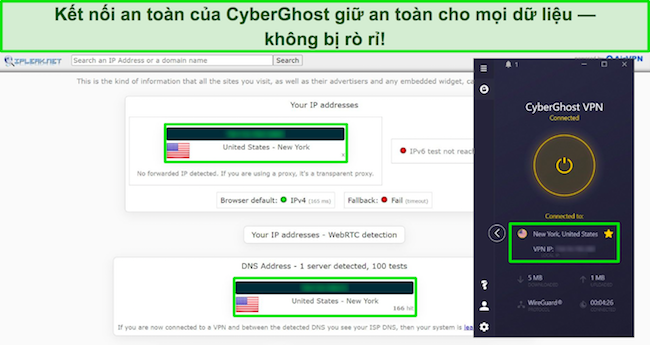 ẢẢnh chụp m&agrave;n h&igrave;nh kết quả kiểm tra r&ograve; rỉ tr&ecirc;n CyberGhost