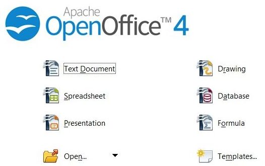 Ecranul de bun venit Open Office