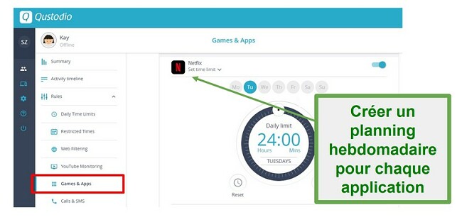 Qustodio d&eacute;finit des limites sur les applications