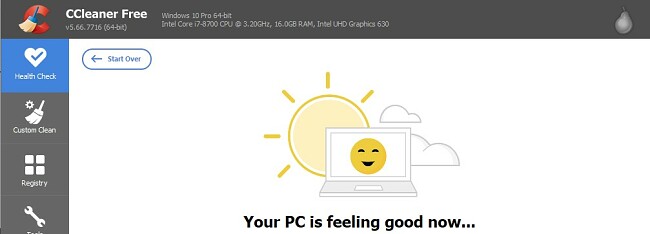 captură de ecran a aplicației CCleaner