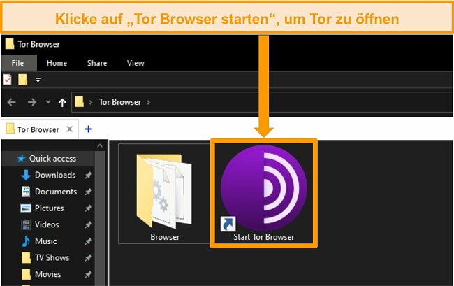 Screenshot der Tor Browser-Verkn&uuml;pfung nach der Installation unter Windows 10