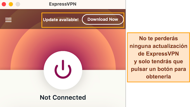 Captura de pantalla de la notificaci&oacute;n de actualizaci&oacute;n de la aplicaci&oacute;n en ExpressVPN