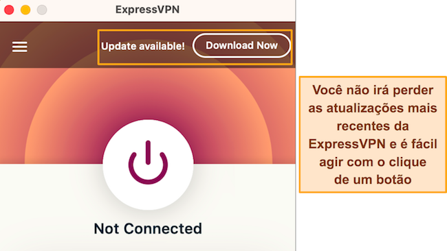 Captura de tela da notifica&ccedil;&atilde;o de atualiza&ccedil;&atilde;o de aplicativo na ExpressVPN