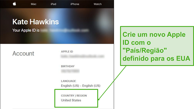 Crie um novo Apple ID e mude o pa&iacute;s para os EUA.
