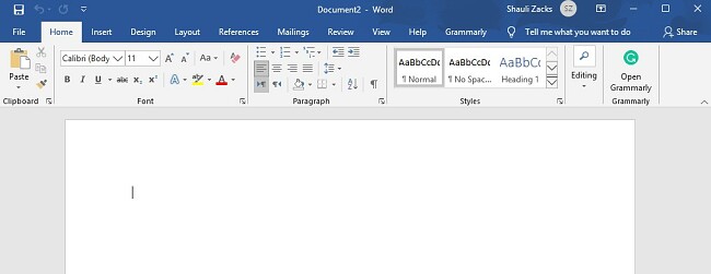 captură de ecran a tabloului de bord de lucru MS Word