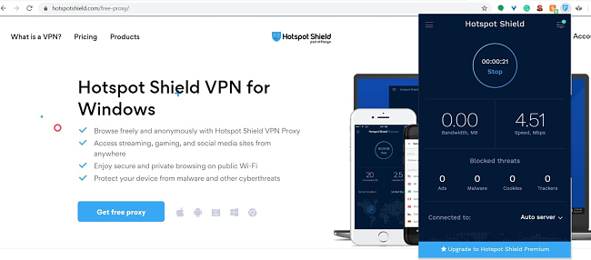 Sk&auml;rmdump av nedladdningen av Hotspot Shield-webbl&auml;sarens till&auml;gg