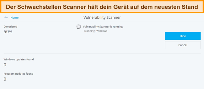 Screenshot des McAfee Vulnerability Scanners, der einen Systemscan durchf&uuml;hrt