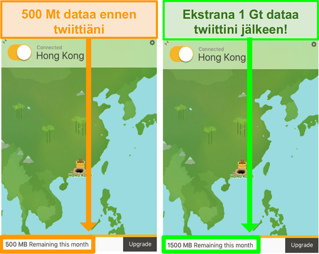 N&auml;ytt&ouml;kuva TunnelBear antaa 1GB lis&auml;tietoja ilmaiseksi kimitt&auml;&auml; promo