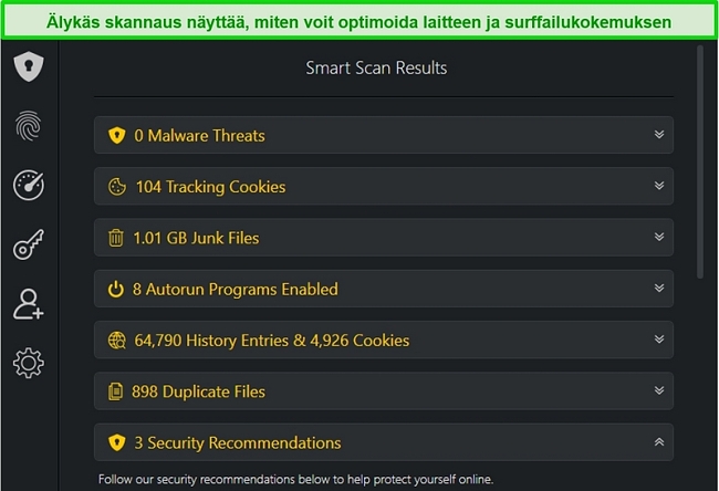 N&auml;ytt&ouml;kuva TotalAV: n Smart Scan -tuloksesta
