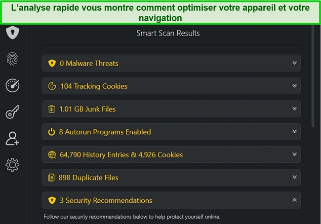 Capture d'&eacute;cran du r&eacute;sultat Smart Scan de TotalAV