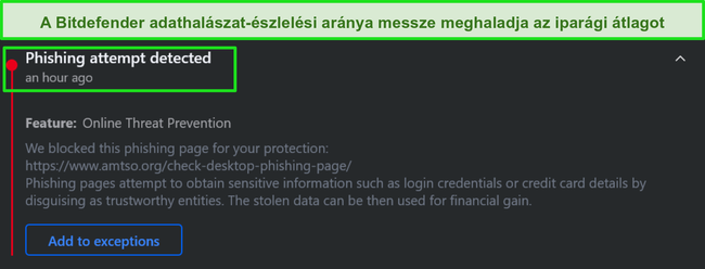 Bitdefender asztali adathal&aacute;sz figyelmeztet&eacute;s.