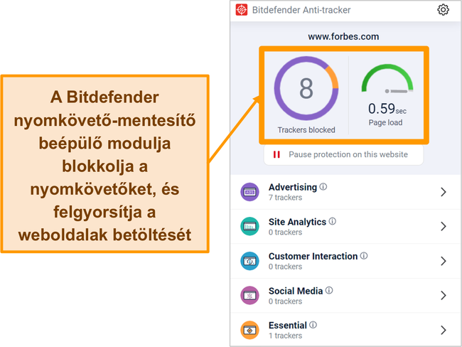 Pillanatk&eacute;p a Bitdefender anti-tracker b&ouml;ng&eacute;szőbőv&iacute;tm&eacute;ny&eacute;ről