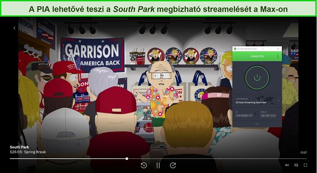 K&eacute;pernyők&eacute;p a PIA VPN streamel&eacute;s&eacute;ről a South Parkban a Maxon.