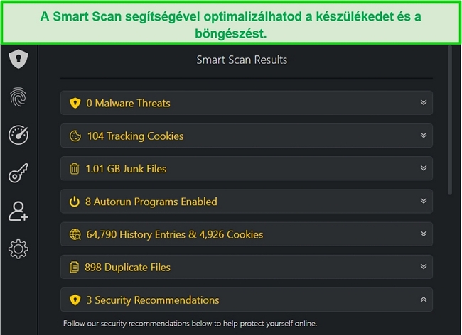Pillanatk&eacute;p az Smart Scan eredm&eacute;nyekről