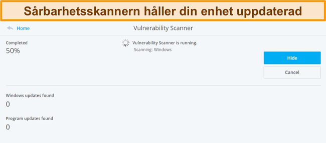 Sk&auml;rmdump av McAfee Vulnerability Scanner som utf&ouml;r en systems&ouml;kning