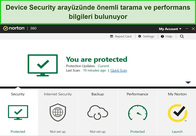Norton'un Windows i&ccedil;in Cihaz G&uuml;venliği panosunun ekran g&ouml;r&uuml;nt&uuml;s&uuml;.