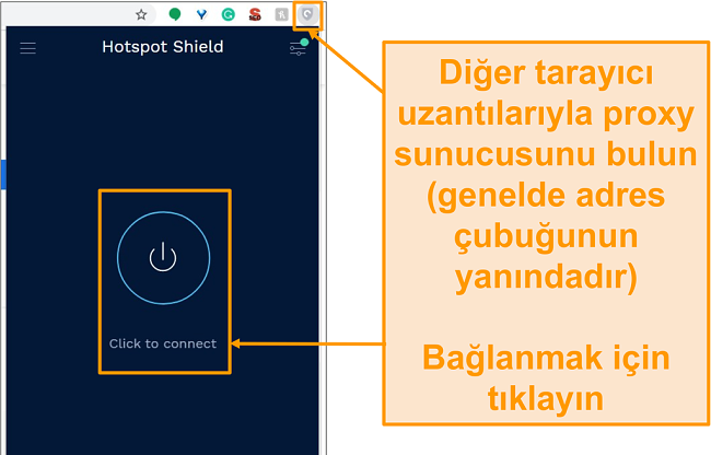 Hotspot Shield &uuml;cretsiz proxy tarayıcı uzantısının ekran g&ouml;r&uuml;nt&uuml;s&uuml;